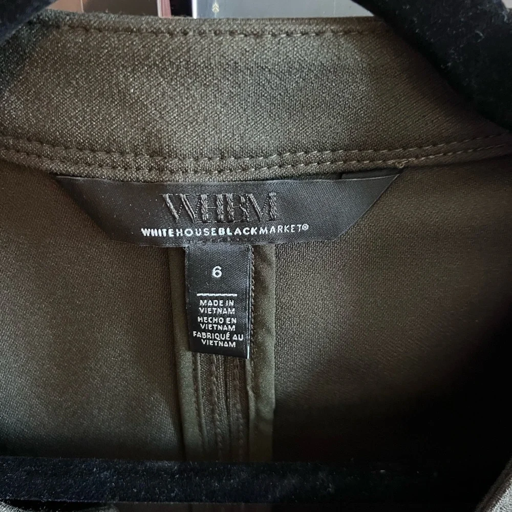 White House Black Market Olive Green Collarless Pocket Jacket - Picture 2 of 2
